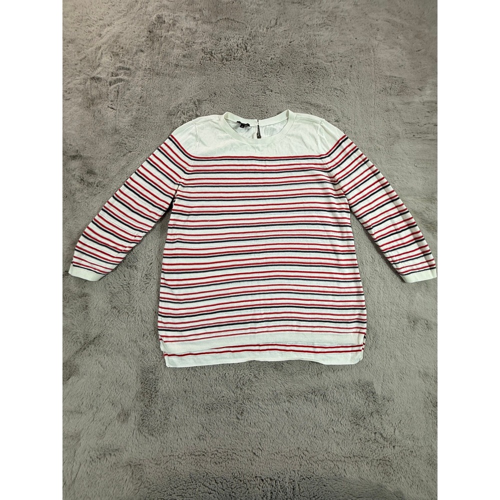 Talbots Women's Striped Sweater Dress, 3/4 Sleeves, White Red Blue, Size L‎